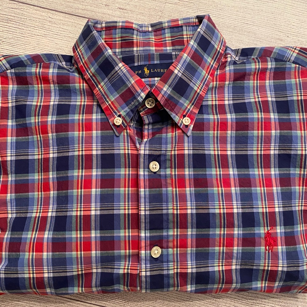 Ralph Lauren Men's Plaid Shirt in Red and Blue